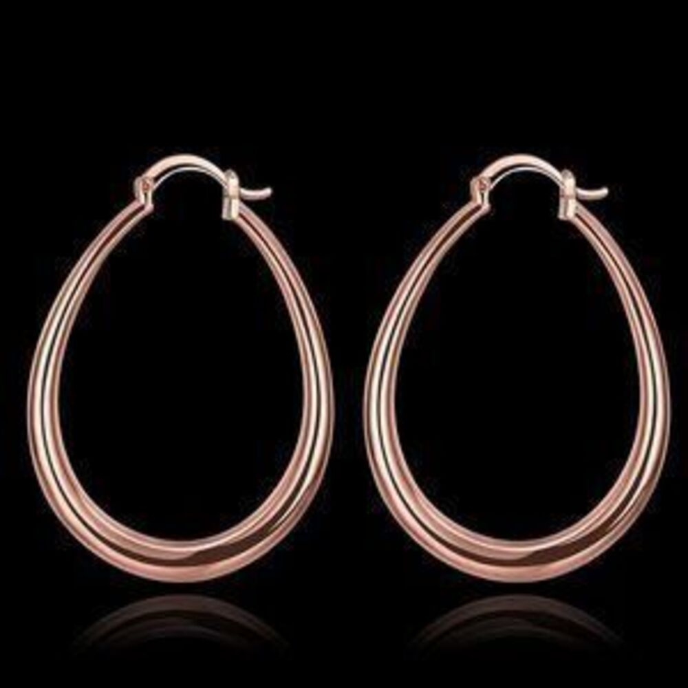 NEW 18K Rose Gold 1.5'' Oval Hoop Earrings